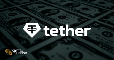 Tether cryptocurrency logo and name displayed over a background of U.S. dollar bills.