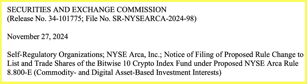 Proposal Filed With SEC to Transition Bitwise Crypto Fund to Exchange-Traded Product