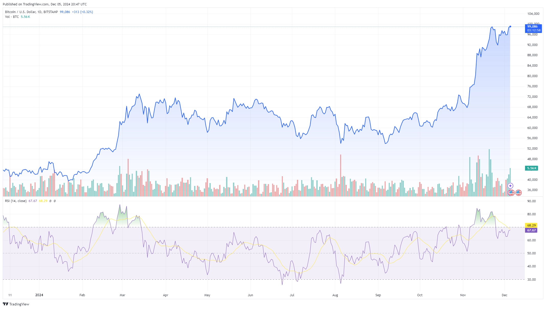 Bitcoin Price and RSI Chart