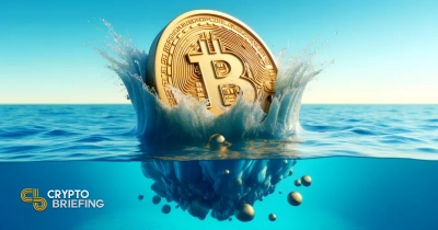 bitcoin drop Bitcoin coin splashing into the ocean, symbolizing a sharp decline in its value or market performance.