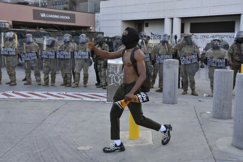 U.S. Marines deployed to Los Angeles stopped and detained an American citizen trying to enter a federal building this week, as protests over federal immigration raids in that city (pictured) continue to escalate. Photo by Jim Ruymen/UPI