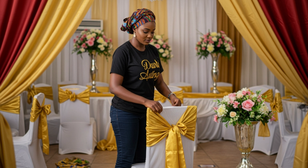 Nigerian woman setting up an event center and as way to make money offline