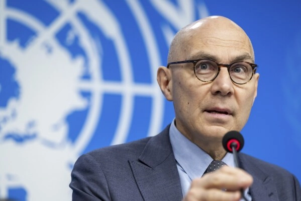 U.N. High Commissioner for Human Rights (UNHCR) Volker T�rk speaks during a press conference at the European headquarters of the United Nations, in Geneva, Switzerland, Wednesday, Feb. 12, 2025. (Martial Trezzini/Keystone via AP, File)