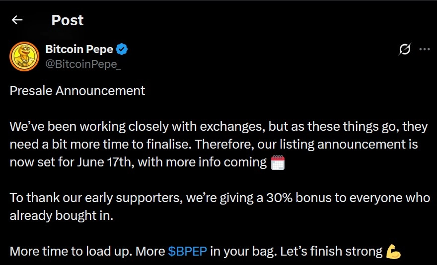 bitcoin pepe cex listing announcement