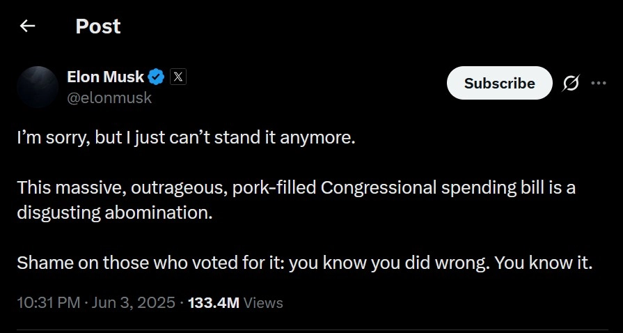 elon musk on trump spending bill