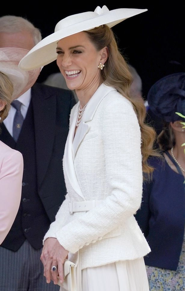 Britain's Britain's Catherine, Princess of Wales smiles as she attends the Order of the Garter service at St George's Chapel in Windsor Castle, west of London, on June 16, 2025. The Order of the Garter is the oldest and most senior Order of Chivalry in Britain, established by King Edward III nearly 700 years ago (Photo by Yui Mok / POOL / AFP) (Photo by YUI MOK/POOL/AFP via Getty Images)