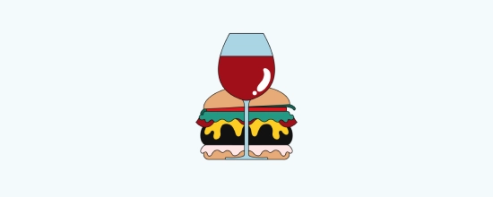 Illustration of a burger and wine