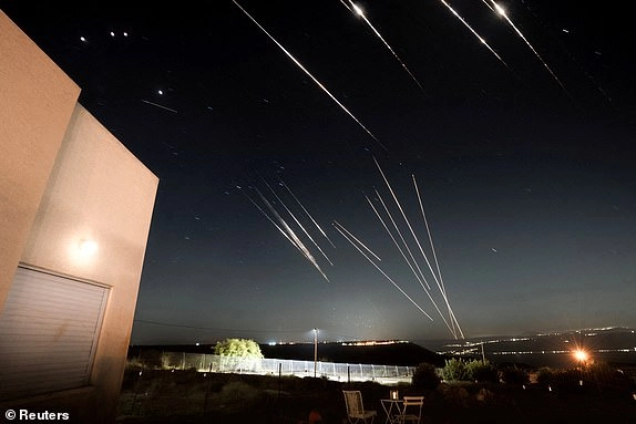 Missiles launched from Iran are intercepted as seen from the Israeli-occupied Golan Heights, June 18, 2025. REUTERS/Gal Twig TPX IMAGES OF THE DAY