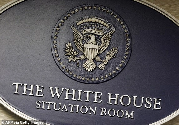 (FILES) The seal of the White House and signage for the Situation Room hangs on a wall inside the complex at the White House in Washington, DC, 18 May 2007. US President Donald Trump flew back early from the G7 summit in Canada late on June 17, 2025, as the conflict between Iran and key US ally Israel escalated, and was set to meet top officials in the White House Situation Room on Tuesday. President Donald Trump dramatically stepped up his rhetoric against Iran's supreme leader on June 18, saying on social media that the United States knows where Ayatollah Ali Khamenei is located but will not kill him 