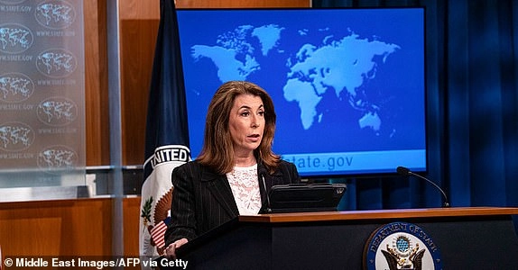 Spokesperson for the US Department of State Tammy Bruce answers questions in a press conference at the State Department in Washington, D.C. on May 6, 2025. (Photo by Andrew Thomas / Middle East Images / Middle East Images via AFP) (Photo by ANDREW THOMAS/Middle East Images/AFP via Getty Images)