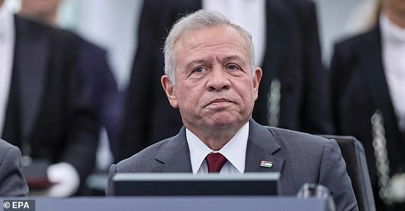 epa12180752 King Abdullah II of of Jordan looks on at the European Parliament in Strasbourg, France, 17 June 2025. The current European Parliament plenary session runs from 16 to 19 June 2025. EPA/RONALD WITTEK