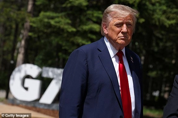 KANANASKIS, CANADA - JUNE 16: U.S. President Donald Trump speaks to the media with British Prime Minister Keir Starmer, at the G7 Leaders' Summit on June 16, 2025 in Kananaskis, Canada. Keir Starmer is attending his first G7 leaders' summit, where issues on the table for discussion are the escalating conflict in the Middle East, as well as the failure to bring peace to Ukraine. (Photo by Suzanne Plunkett-Pool/Getty Images)