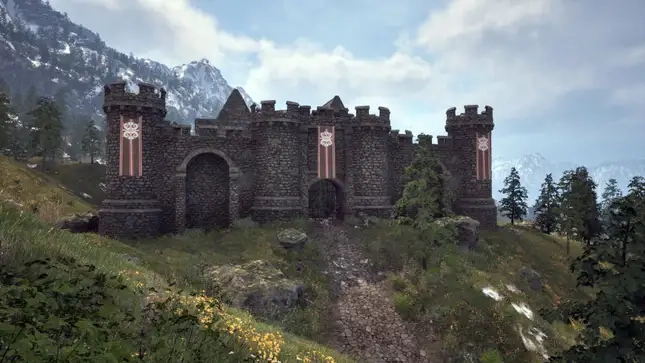 A hillside view of Battlehorn Castle in Oblivion Remastered.