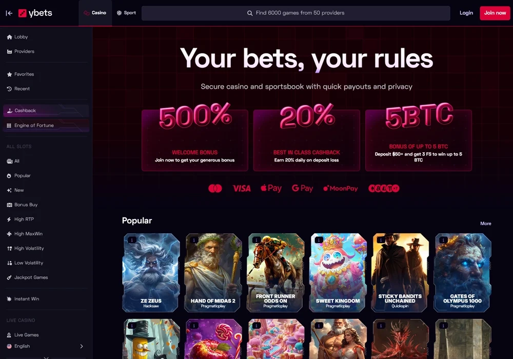 Ybets Homepage