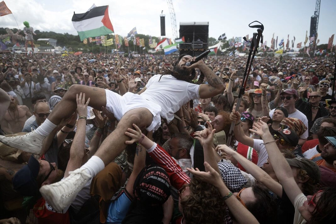 Bob Vylan crowd surfing at Glastonbury