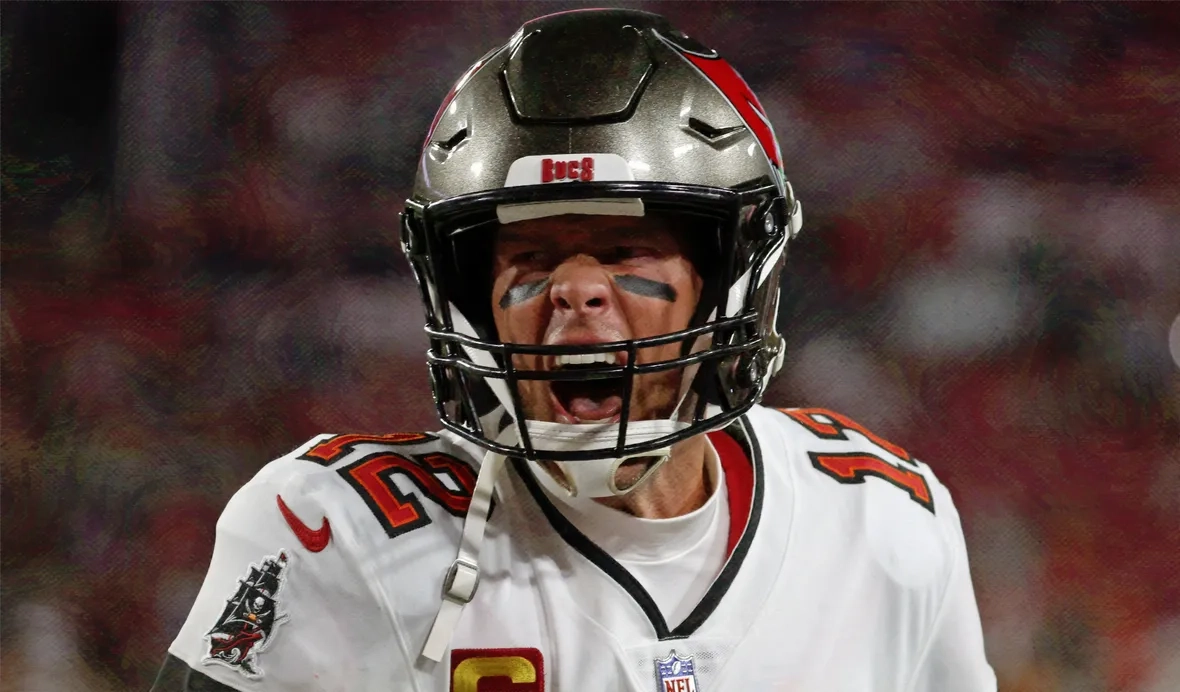 Tom Brady reacts before the Buccaneers Wild Card game vs. Dallas..
