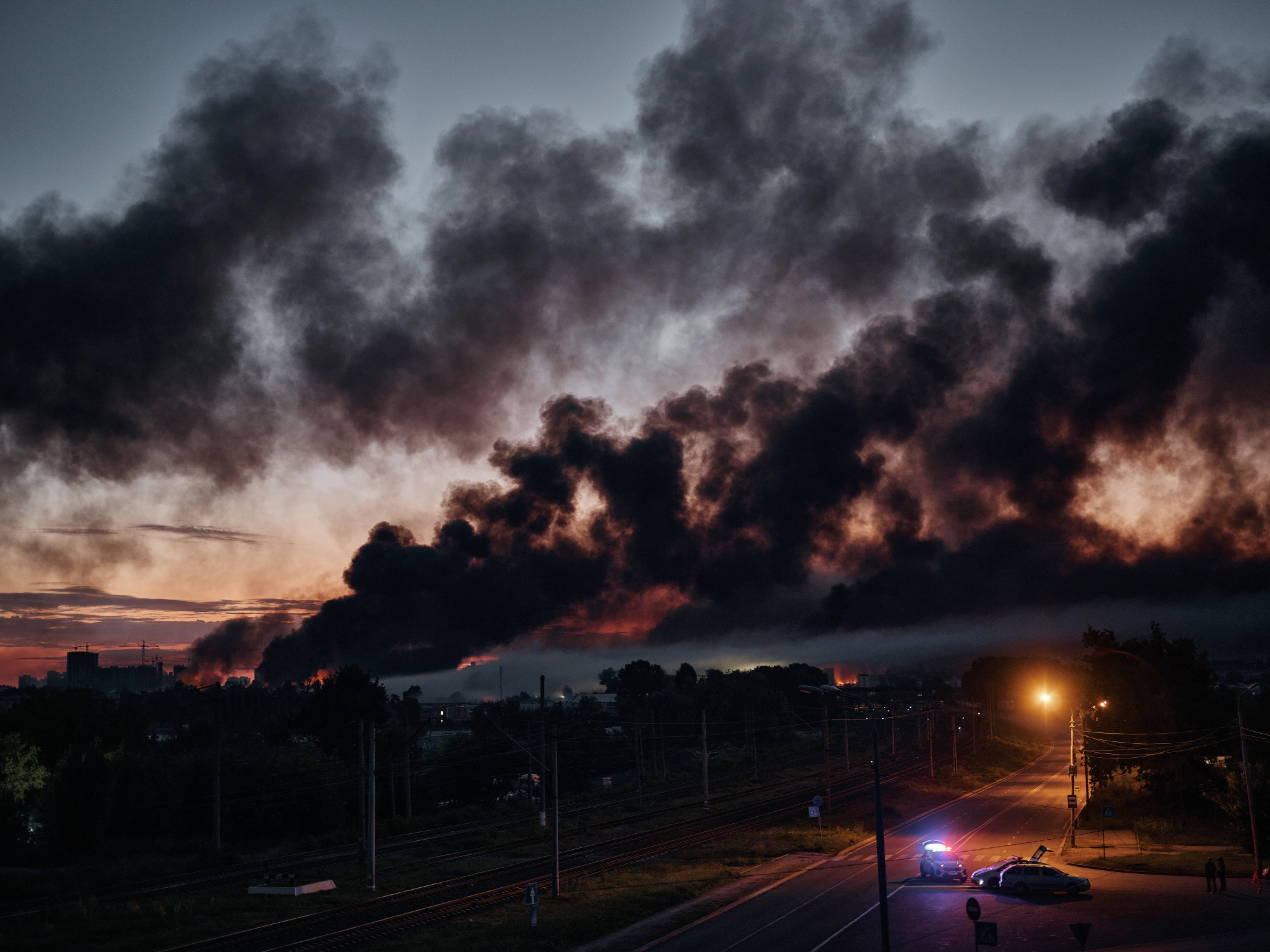 Smoke billows over Kyiv after a missile attack.