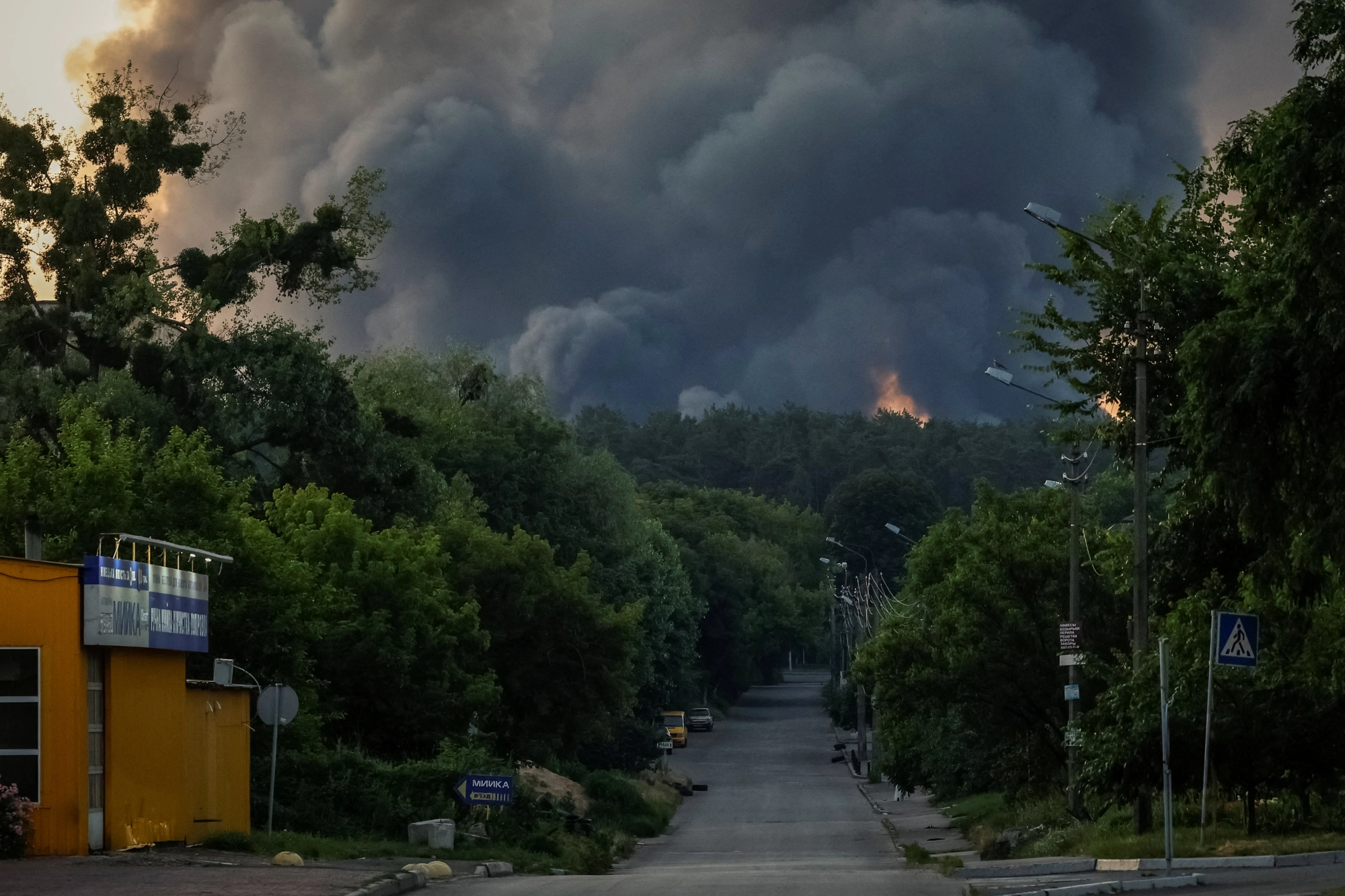 Smoke from a Russian drone and missile strike in Kyiv, Ukraine.