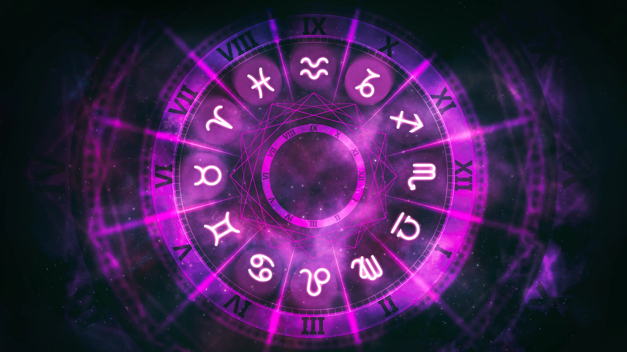 a purple circle with the zodiac signs in it