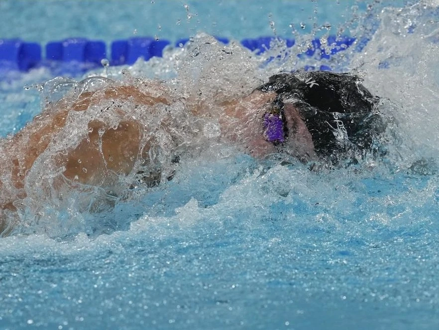 Penny Oleksiak competes in the women's 4x100-metre freestyle relay final at the 2024 Summer Olympics, July 27, 2024, in Nanterre, France.