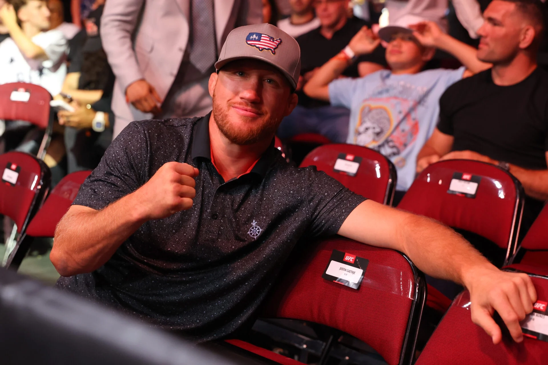 Justin Gaethje cageside at UFC 316
