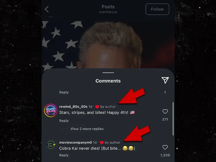 martin kove liking comments sub instagram 2