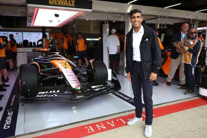 Rishi Sunak outside the McLaren garage 