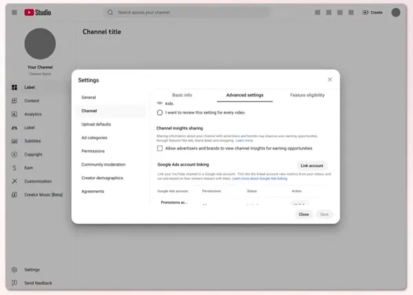 YouTube data sharing