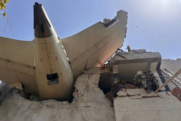 The tail of the Air India plane became wedged in the dining hall of a medical students hostel.