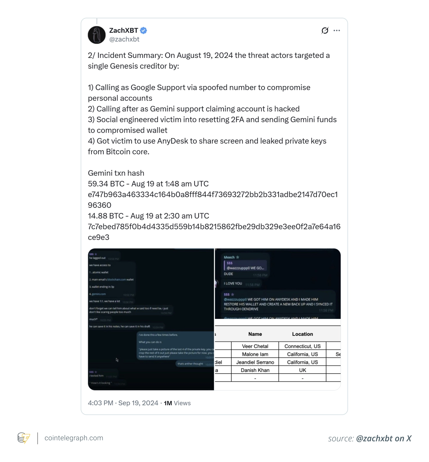 ZachXBT revealing $243 million crypto scam by teenagers