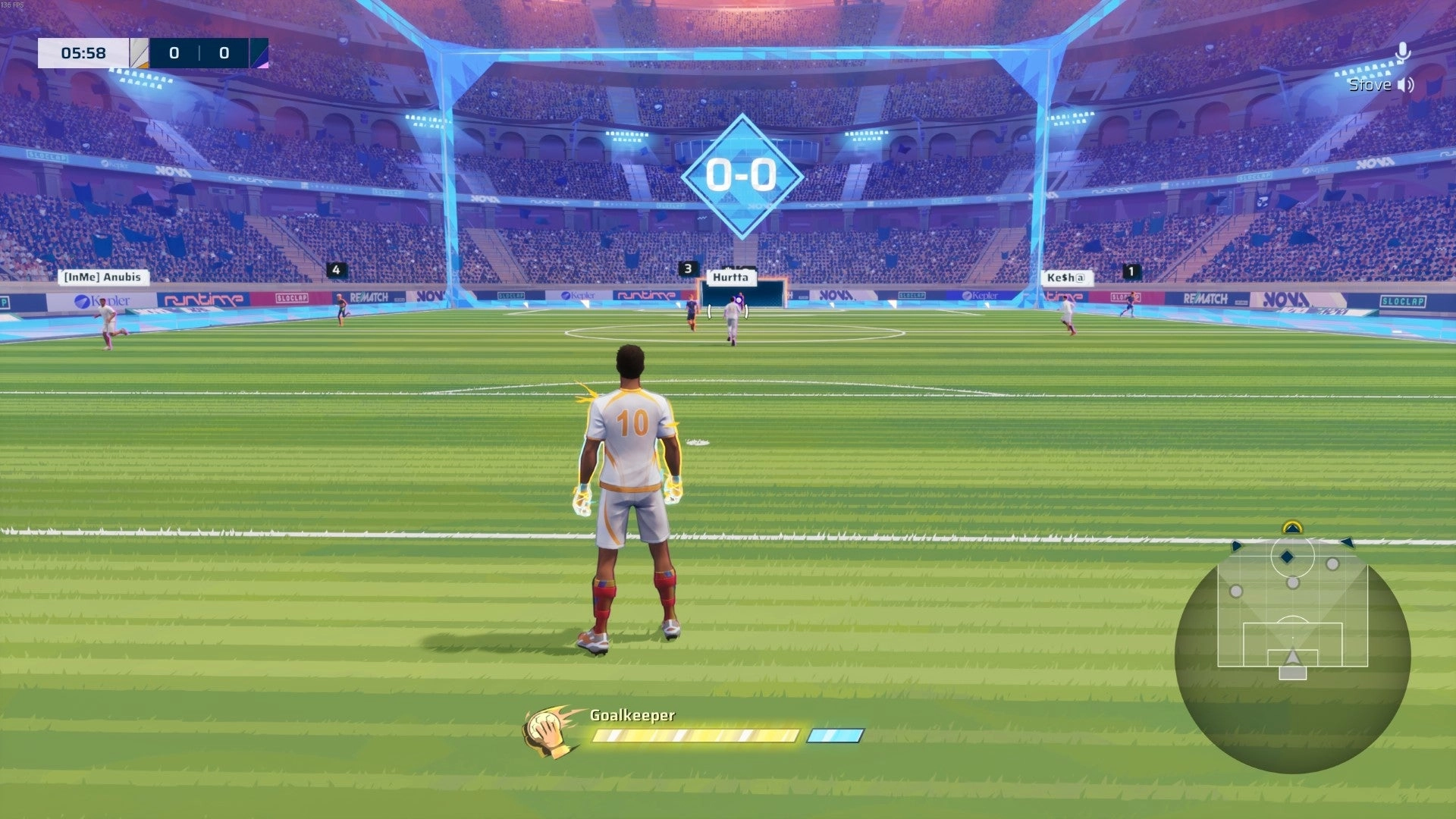 Standing in goal during a Rematch game.