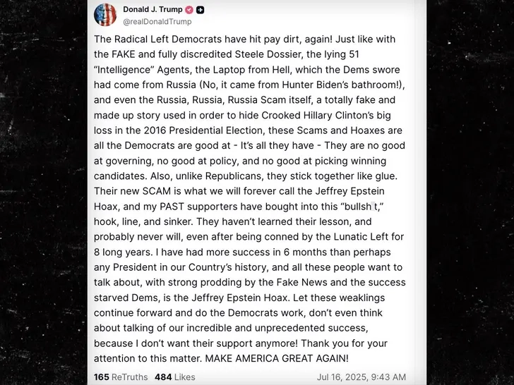 donald trump epstein hoax truth social sub blur
