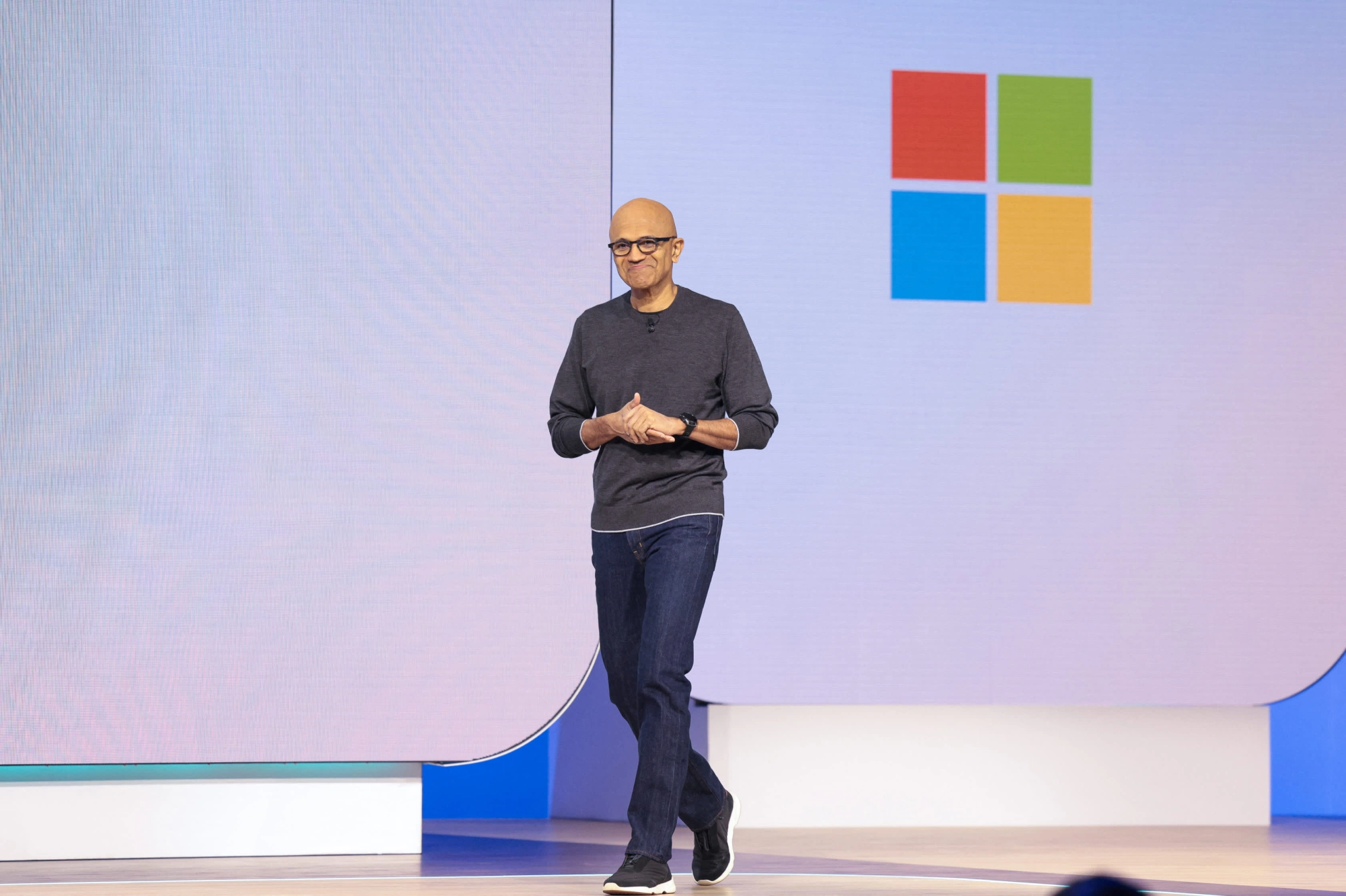 Microsoft Chairman and CEO Satya Nadella speaks at the Microsoft Build 2025, conference in Seattle, Washington on May 19, 2025. (Photo by Jason Redmond / AFP) (Photo by JASON REDMOND/AFP via Getty Images)