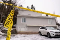 MOSCOW, ID - JANUARY 3: Police tape is seen at a home that is the site of a quadruple murder on January 3, 2023 in Moscow, Idaho. A suspect has been arrested for the murders of the four University of Idaho students. (Photo by David Ryder/Getty Images)