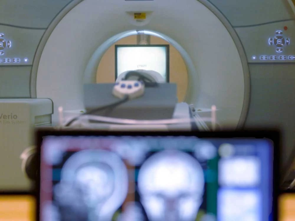 A brain-scanning MRI machine is seen in Pittsburgh, Nov. 26, 2014.