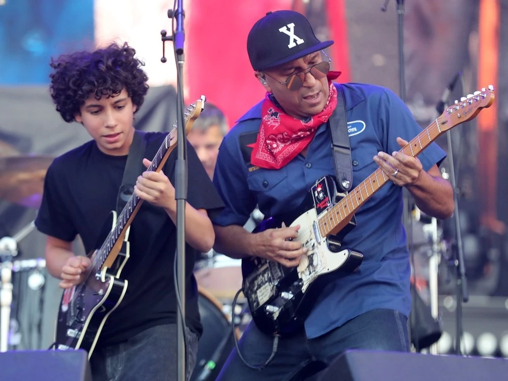 Tom Morello (Rage Against the Machine/ Audioslave) rocked the main stage at Bluesfest on Wednesday night along with his young son Roman, 14 (left), who joined his dad on guitar at the beginning of the show.