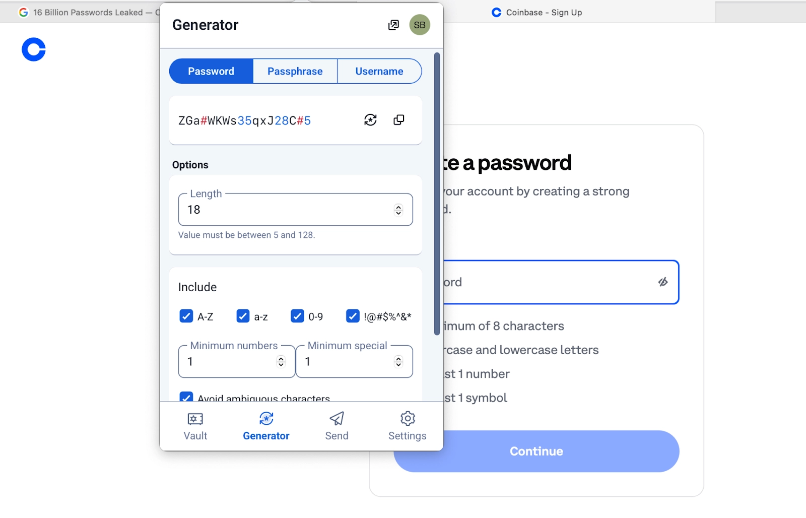 Creating a password in Bitwarden