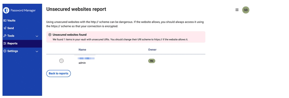 Examples of Unsecured Websites from Bitwarden's report