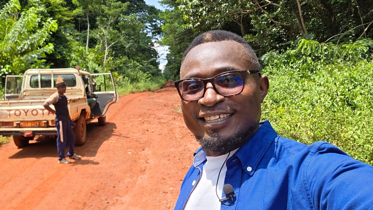 In June 2025, Mongabay Africa carried out its first reporting trip to Lob�k� National Park, deep in the heart of the Congo Basin. In this photo, David Akana is seen en route to the park. Photo: David Akana