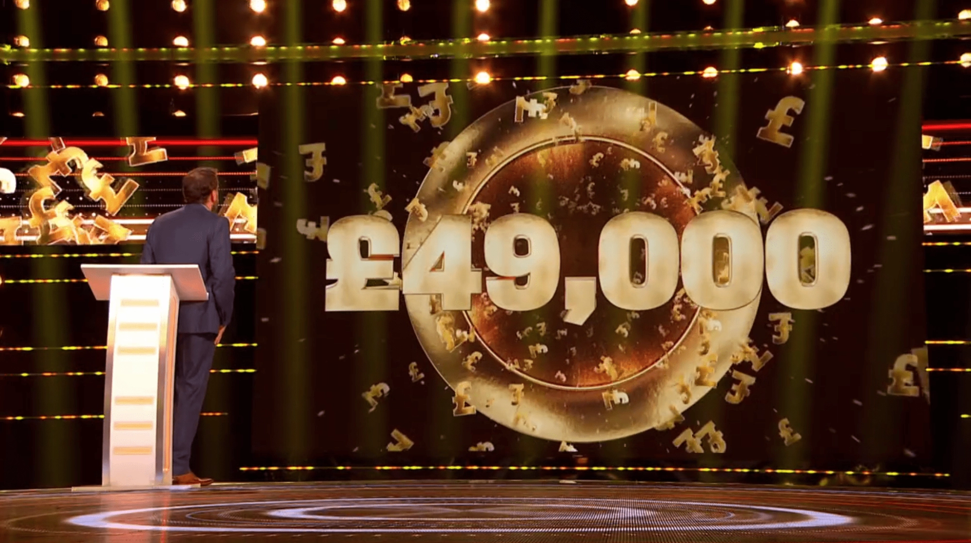 Screenshot of a game show displaying a �49,000 prize.