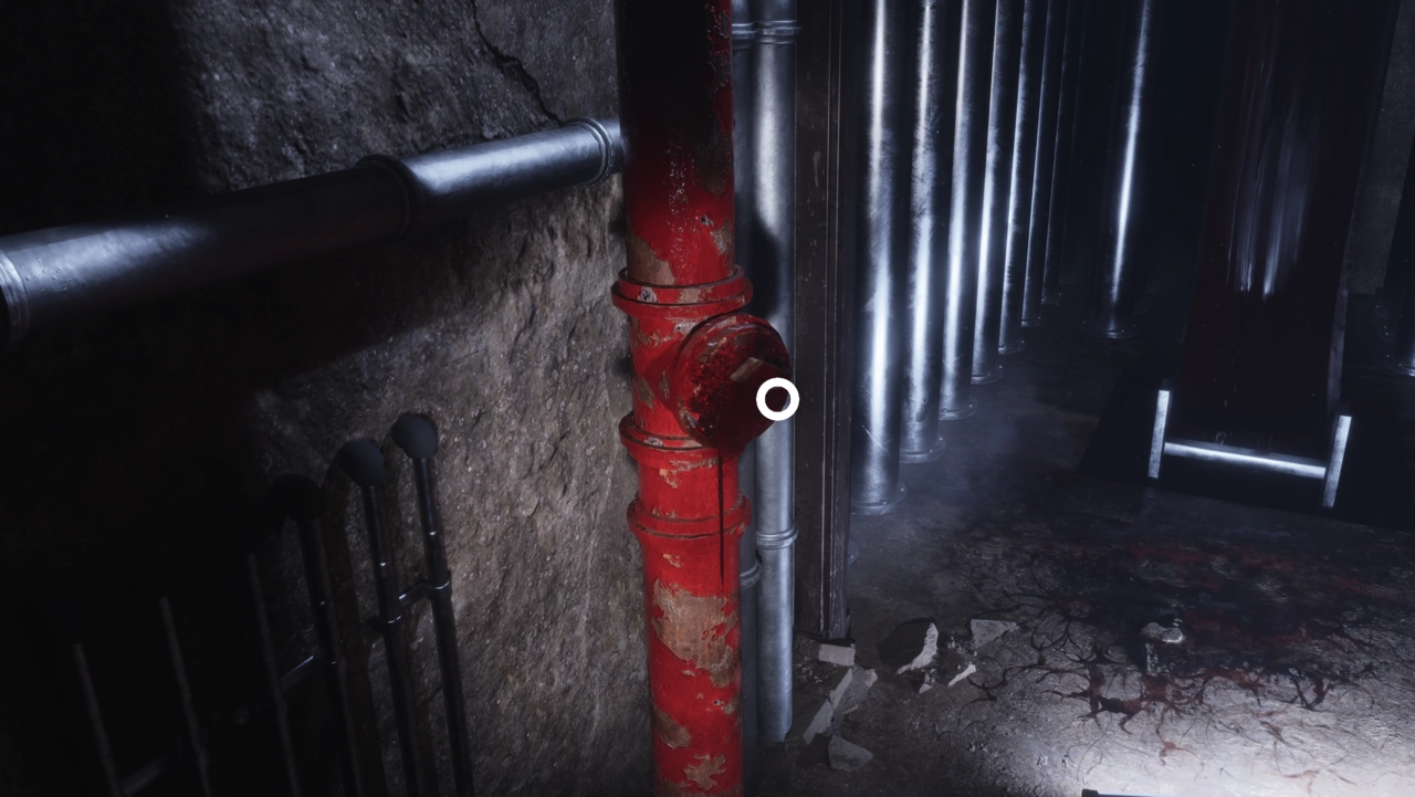 Use the valve here to turn off the blood flowing down the ladder ahead.
