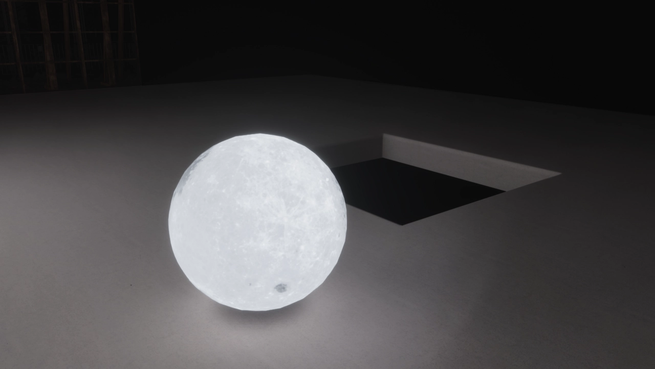Push the small moon down the Out of Bounds hole, then follow it down.