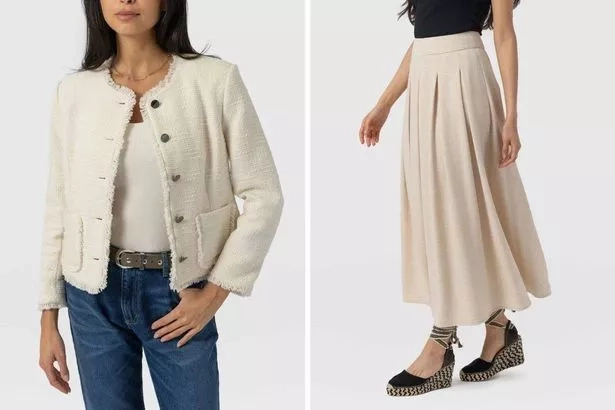 Saint + Sofia Ashby Jacket and Eliza midi skirt