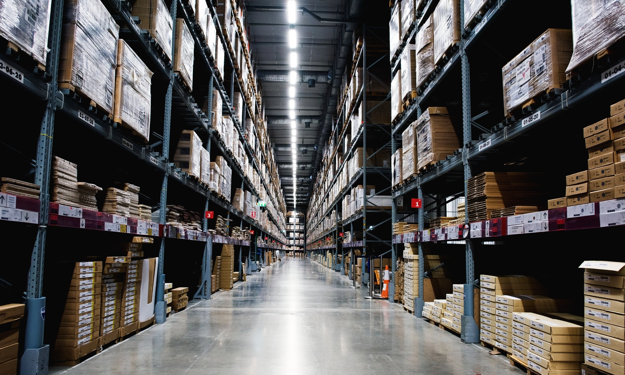 Products on inventory shelves storage
