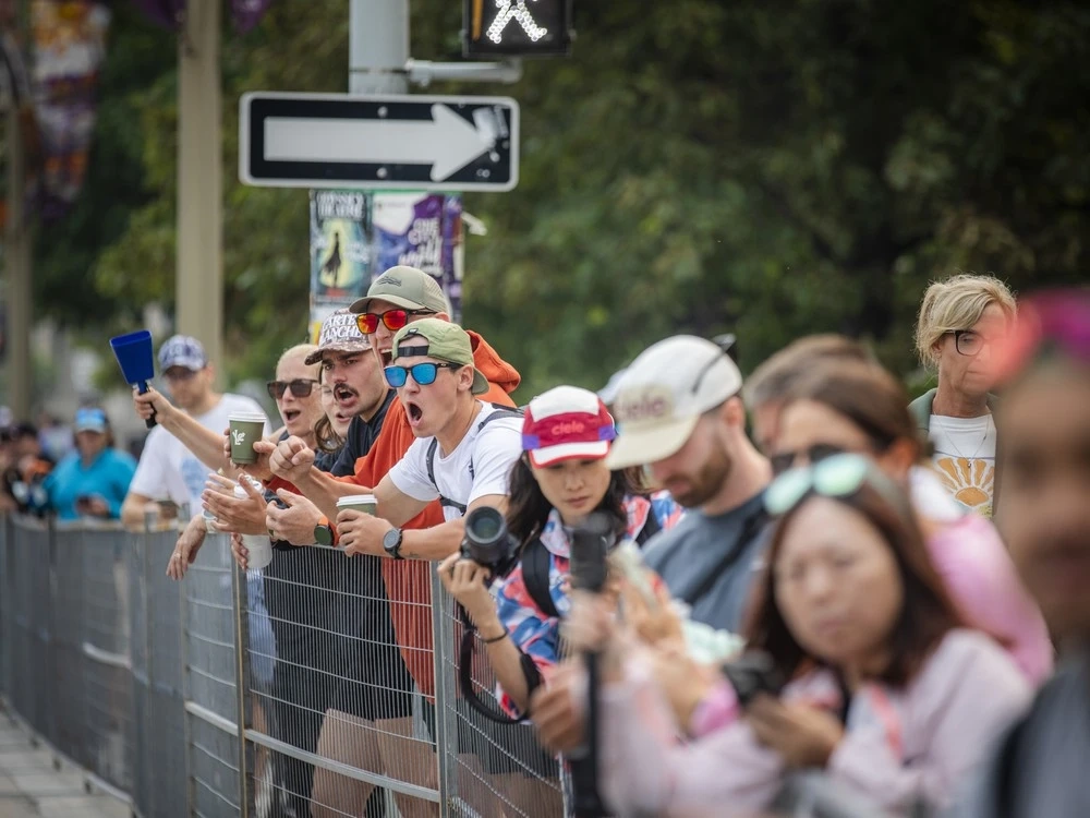 The crowd cheers on athletes Sunday.