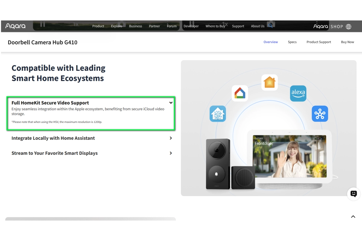 Aqara Doorbell Camera Hub G410 HomeKit Secure Video support