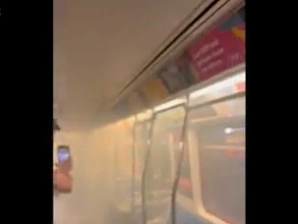Smoke is pictured in a New York City area commuter train on Monday morning in a video posted on social media.