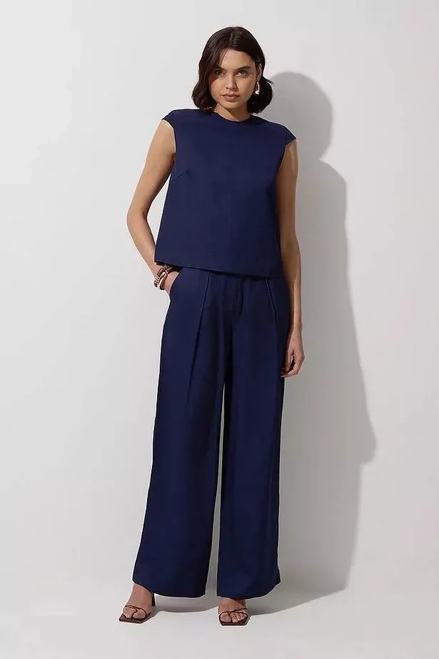 Tailored Viscose Linen Wide Leg Trouser