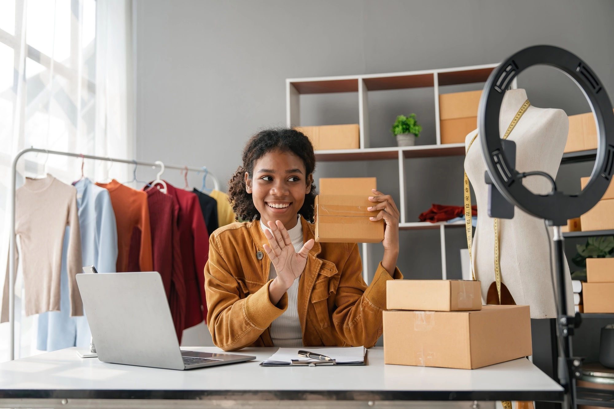 Female Small Business Owner Selling Products Online from Home Office, E-commerce Entrepreneur