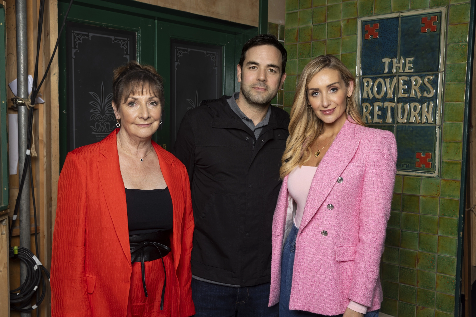 Pauline McLynn, Aaron McCusker, and Catherine Tyldesley at The Rovers Return.